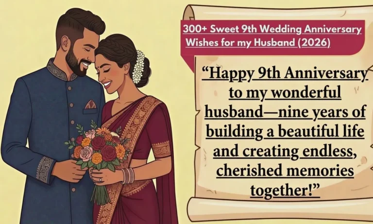 A happy couple holding hands celebrating with 9th wedding anniversary wishes for husband.